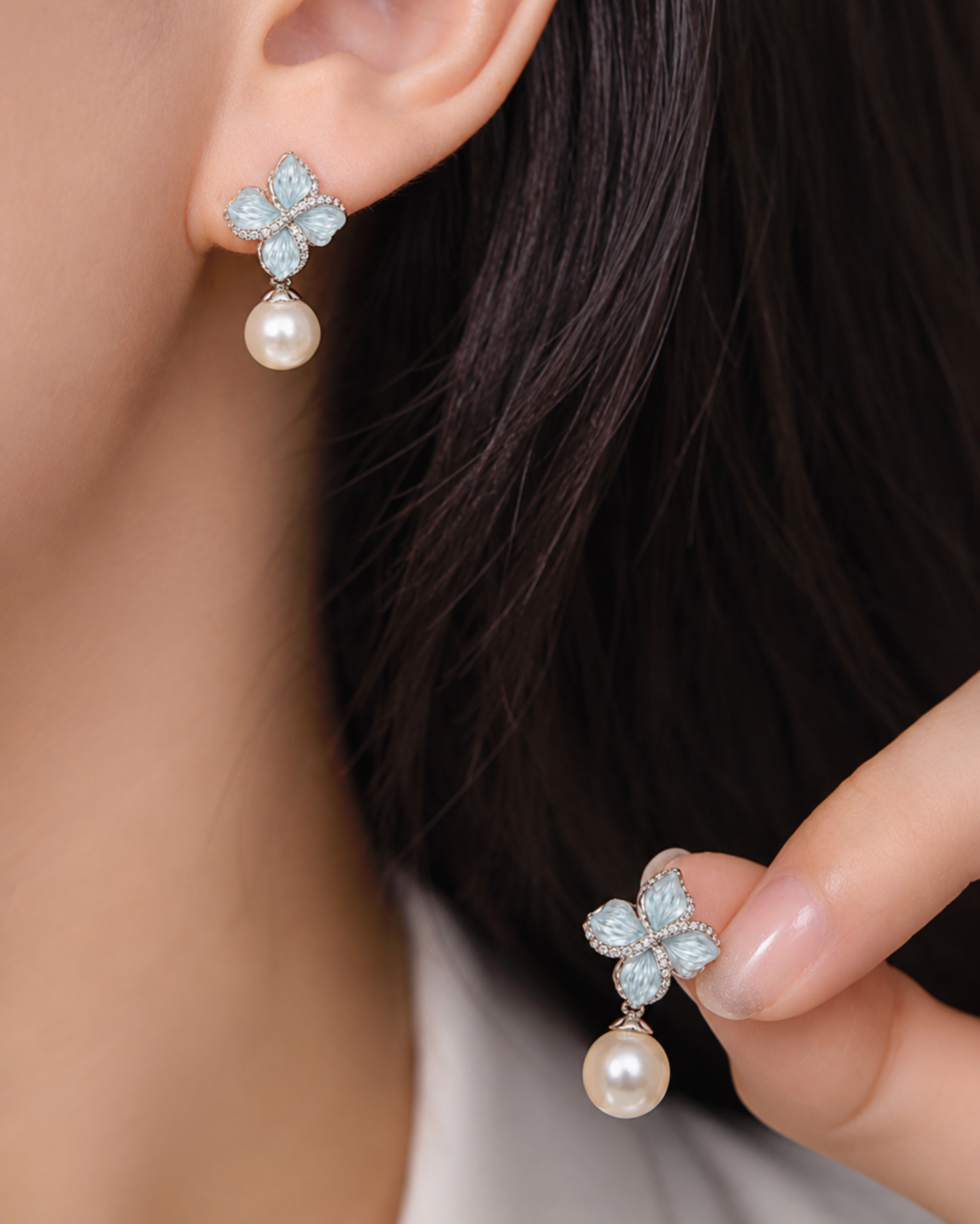 Azure Bloom Pearl Earrings