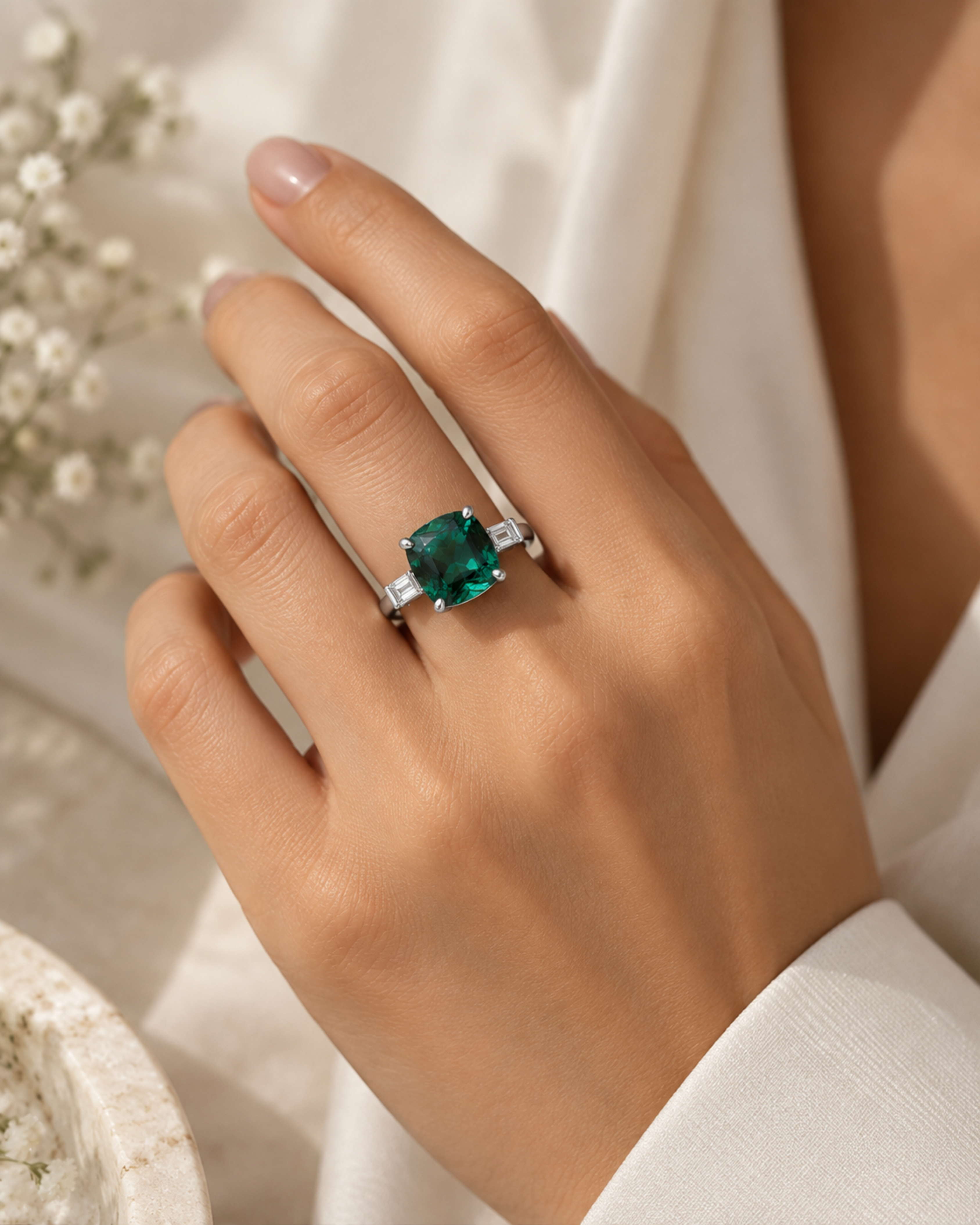 Veridian Cushion Solitaire Ring